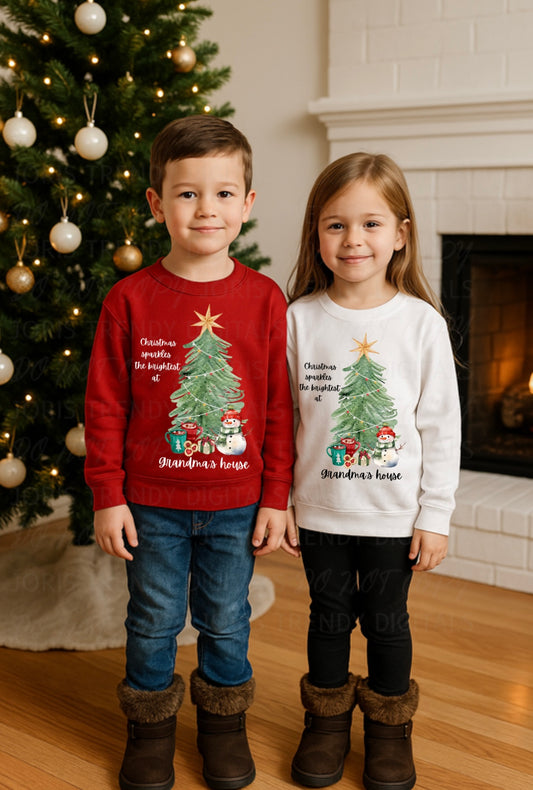 Christmas sparkles the brightest at grandmas (dark colored shirts come with white print, lighter color shirts come with black print)